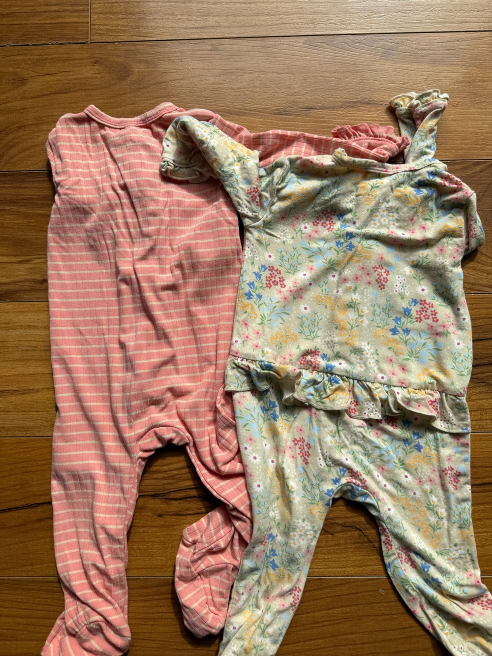 Little Me Size 6m Pink Stripe and Floral Footed One-Piece Bamboo Set